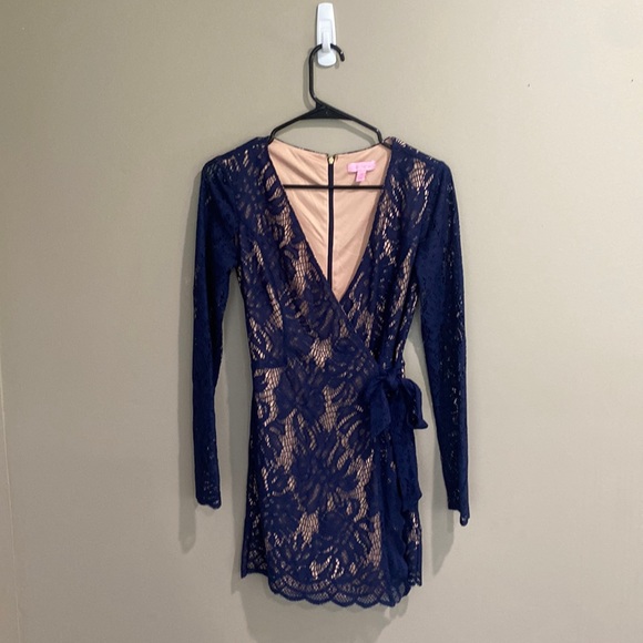 Lilly Pulitzer true Navy lace wrap romper XS